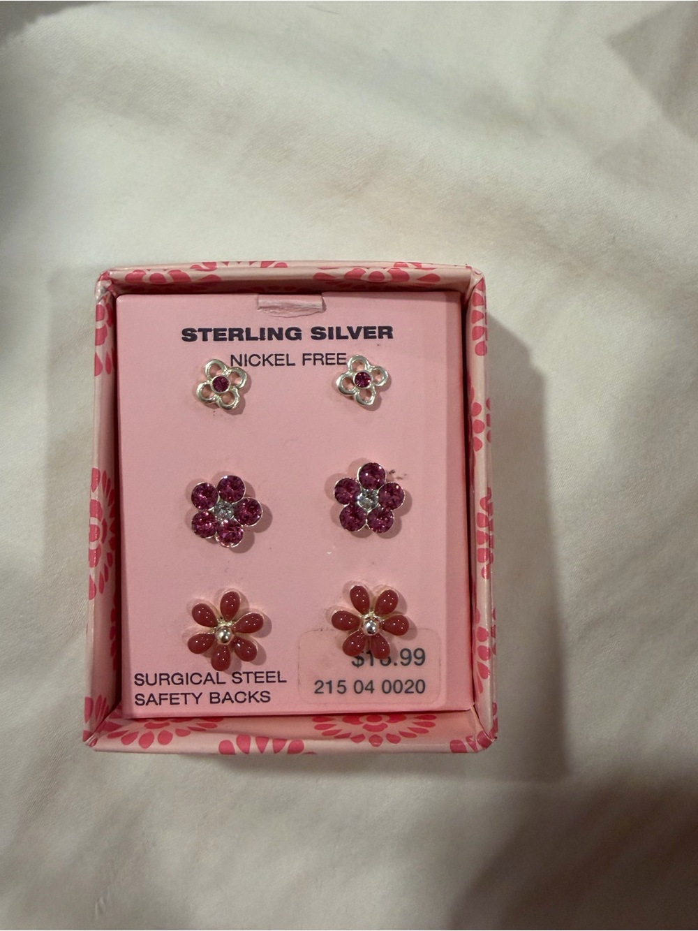 Claire’s Sterling Silver Pink Floral Earring Set